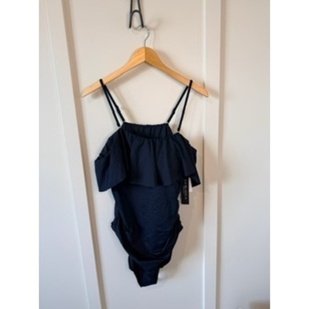 La Blanca Womens Tummy Control Ruffle  One Piece Swimsuit Black 16